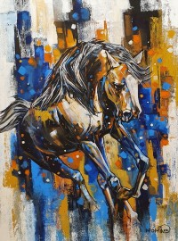 Momin Khan, 30 x 43 Inch, Acrylic on Canvas, Horse Painting, AC-MK-110